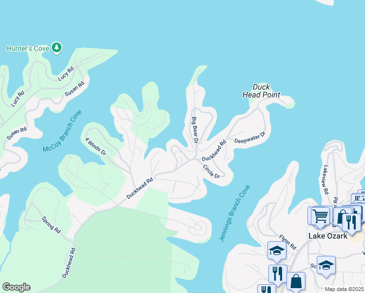 map of restaurants, bars, coffee shops, grocery stores, and more near 85 Kodiak Lane in Lake Ozark