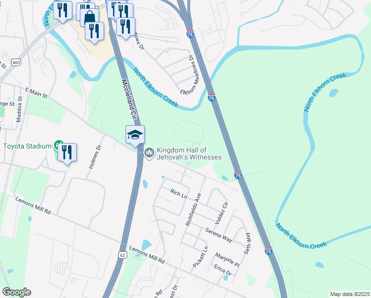 map of restaurants, bars, coffee shops, grocery stores, and more near 1100 East Main Street Extension in Georgetown