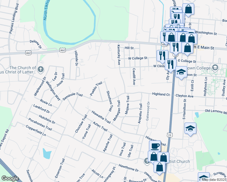 map of restaurants, bars, coffee shops, grocery stores, and more near 583 Mohegan Trail in Georgetown