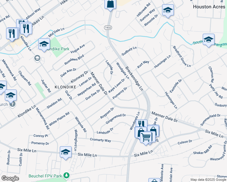 map of restaurants, bars, coffee shops, grocery stores, and more near 3106 Kaye Lawn Drive in Louisville