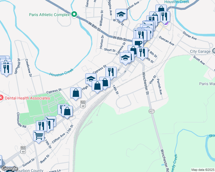 map of restaurants, bars, coffee shops, grocery stores, and more near 1435 Main Street in Paris
