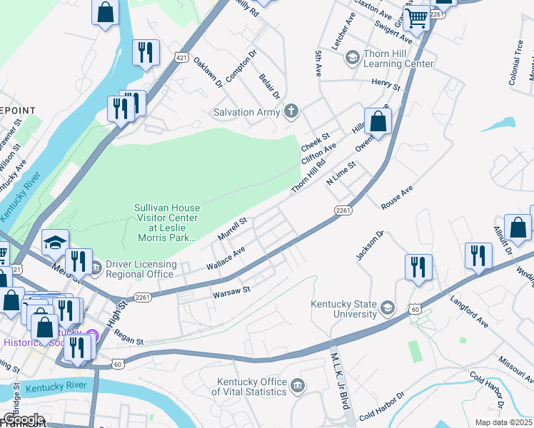 map of restaurants, bars, coffee shops, grocery stores, and more near 413 Owenton Avenue in Frankfort