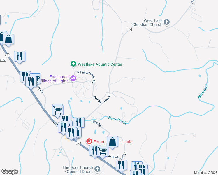 map of restaurants, bars, coffee shops, grocery stores, and more near 610 Highway O in Gravois Mills