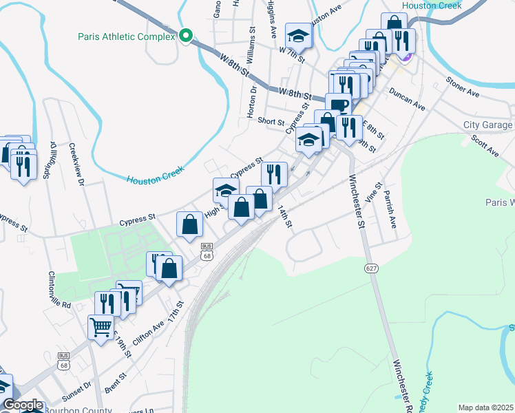 map of restaurants, bars, coffee shops, grocery stores, and more near 1435 Main Street in Paris