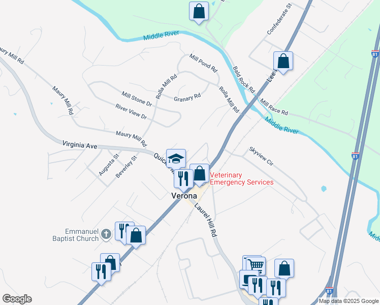 map of restaurants, bars, coffee shops, grocery stores, and more near 43 Lee Street in Verona