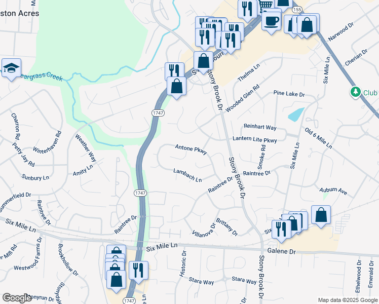 map of restaurants, bars, coffee shops, grocery stores, and more near 8524 Mingo Court in Louisville