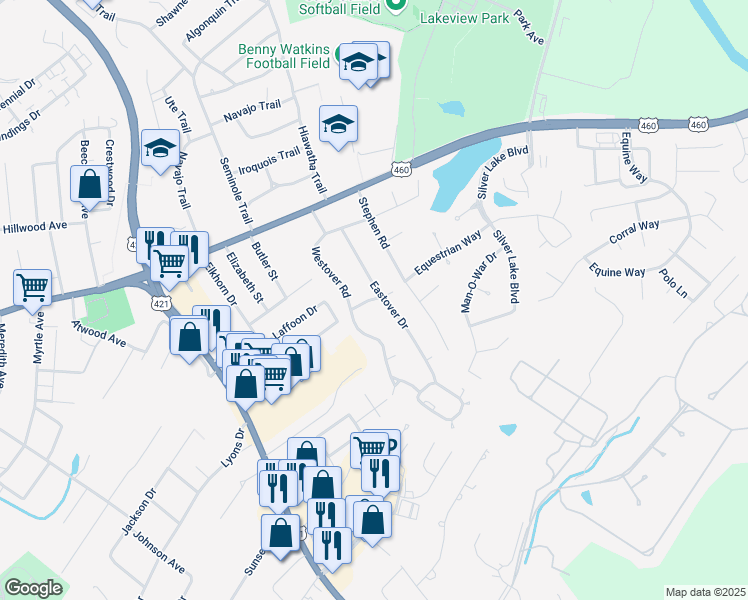 map of restaurants, bars, coffee shops, grocery stores, and more near 110 Rutherford Drive in Frankfort