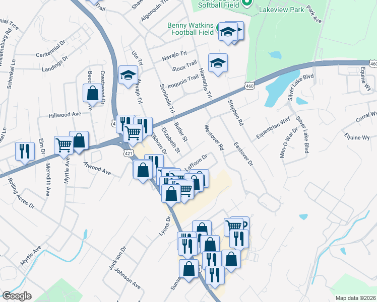 map of restaurants, bars, coffee shops, grocery stores, and more near 132 Butler Street in Frankfort