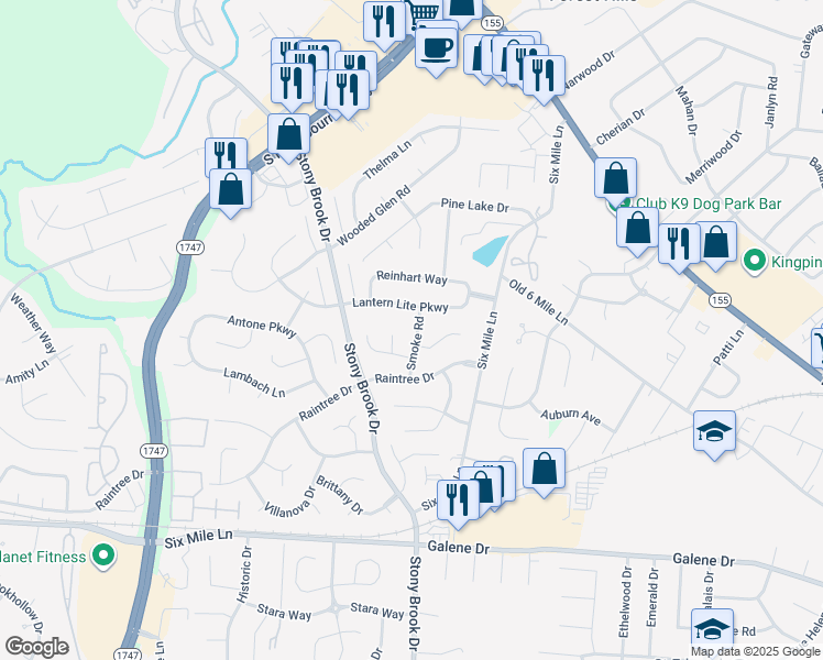map of restaurants, bars, coffee shops, grocery stores, and more near 2804 Smoke Road in Louisville