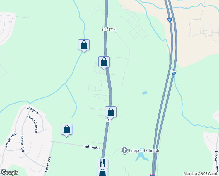 map of restaurants, bars, coffee shops, grocery stores, and more near 5111 High Rock Road in Fredericksburg
