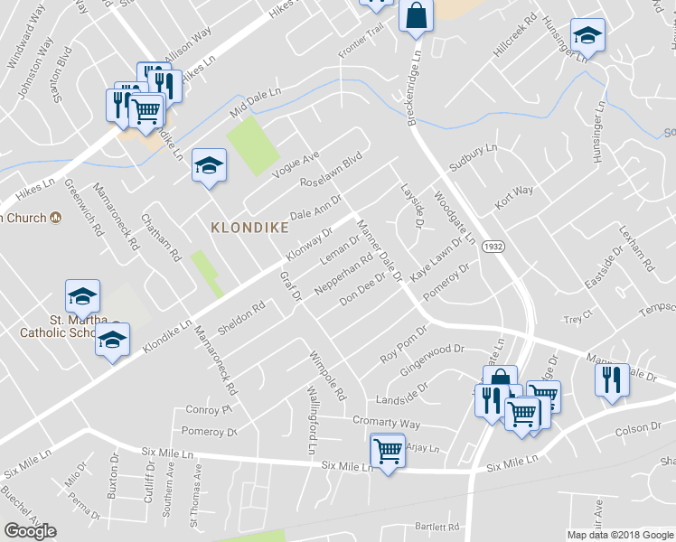 map of restaurants, bars, coffee shops, grocery stores, and more near 3019 Nepperhan Road in Louisville