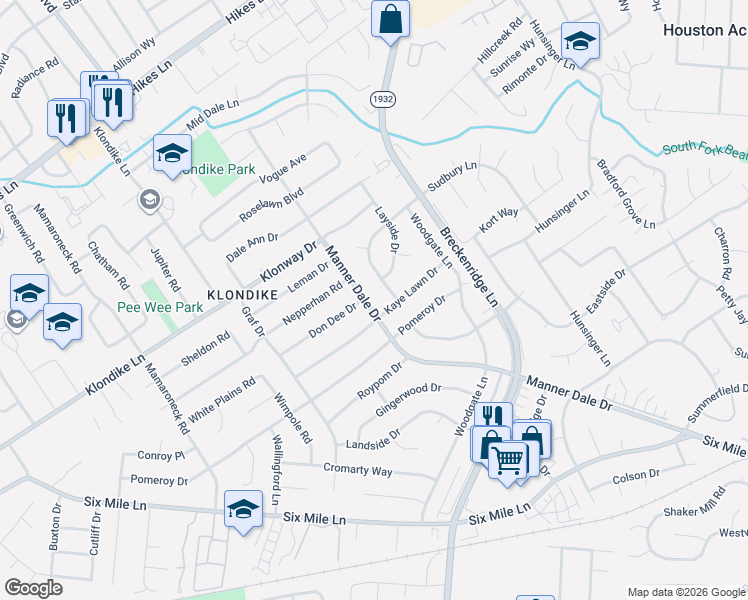 map of restaurants, bars, coffee shops, grocery stores, and more near 3032 Don Dee Drive in Louisville