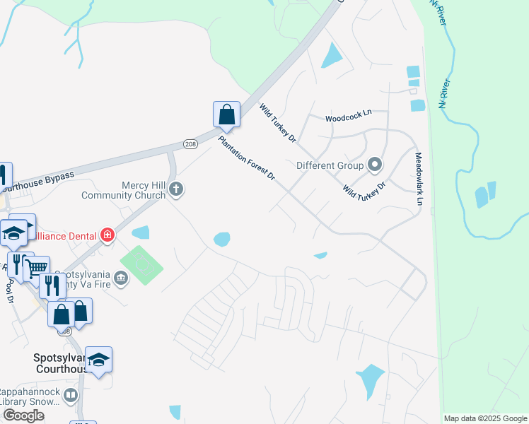 map of restaurants, bars, coffee shops, grocery stores, and more near 10302 Bluebird Court in Spotsylvania Courthouse