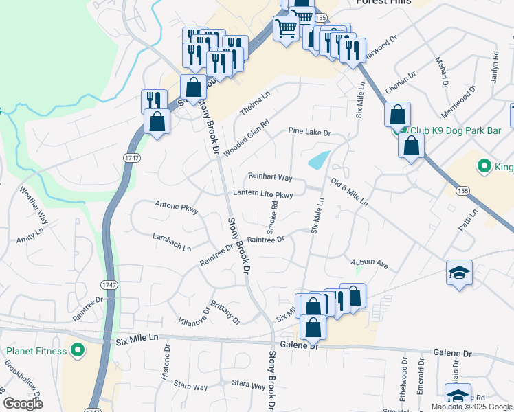map of restaurants, bars, coffee shops, grocery stores, and more near 2804 Smoke Road in Louisville