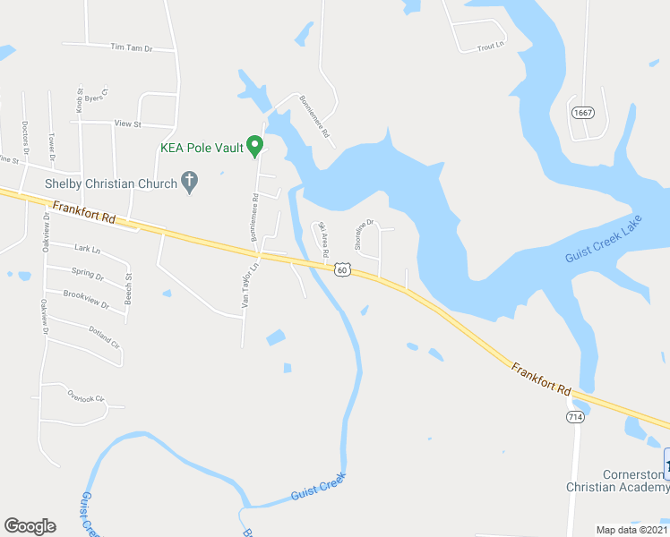 map of restaurants, bars, coffee shops, grocery stores, and more near 3193 Frankfort Road in Shelbyville