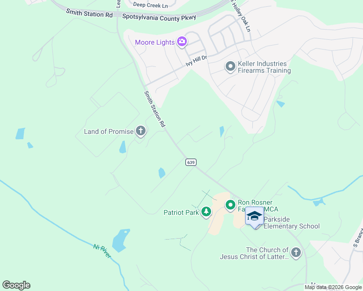 map of restaurants, bars, coffee shops, grocery stores, and more near 5835 Smith Station Road in Fredericksburg