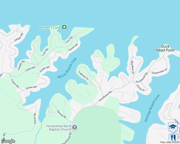 map of restaurants, bars, coffee shops, grocery stores, and more near 121 4 Winds Drive in Lake Ozark