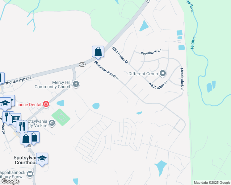 map of restaurants, bars, coffee shops, grocery stores, and more near 10304 Bluebird Court in Spotsylvania Courthouse