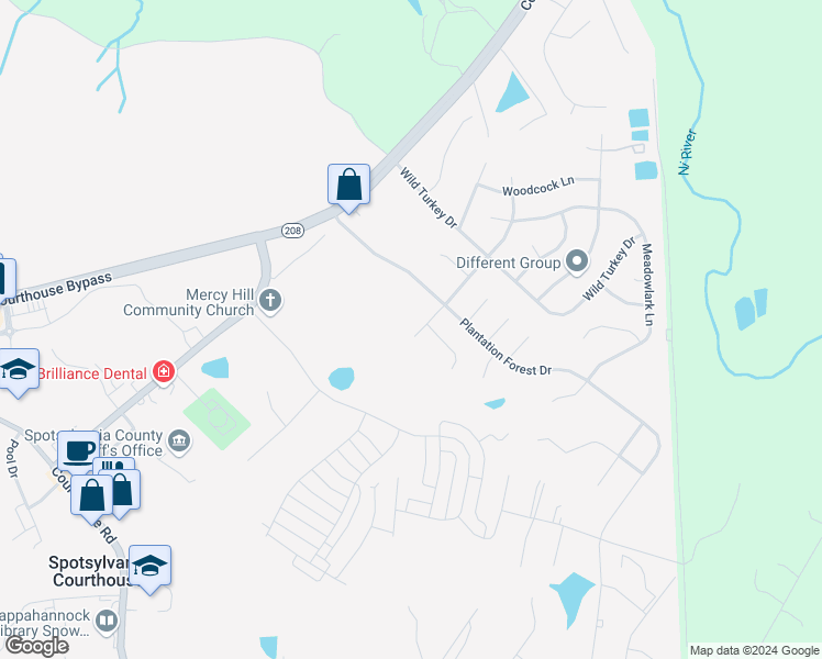 map of restaurants, bars, coffee shops, grocery stores, and more near 10304 Bluebird Court in Spotsylvania Courthouse