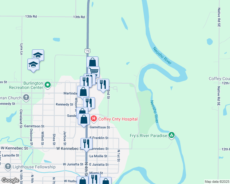 map of restaurants, bars, coffee shops, grocery stores, and more near 909-943 North 2nd Street in Burlington