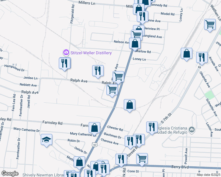 map of restaurants, bars, coffee shops, grocery stores, and more near 3106 Clinton Place in Shively