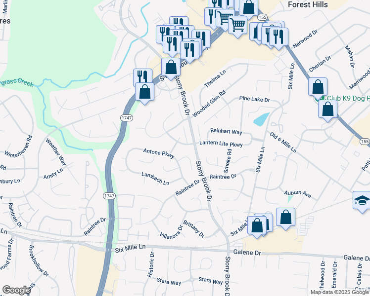 map of restaurants, bars, coffee shops, grocery stores, and more near 2911 Raven Court in Louisville