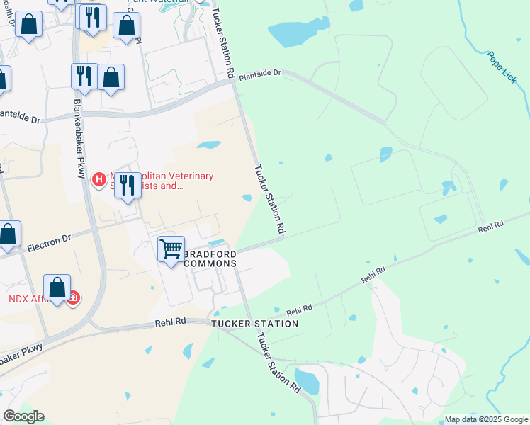 map of restaurants, bars, coffee shops, grocery stores, and more near 2406 Tucker Station Road in Jeffersontown
