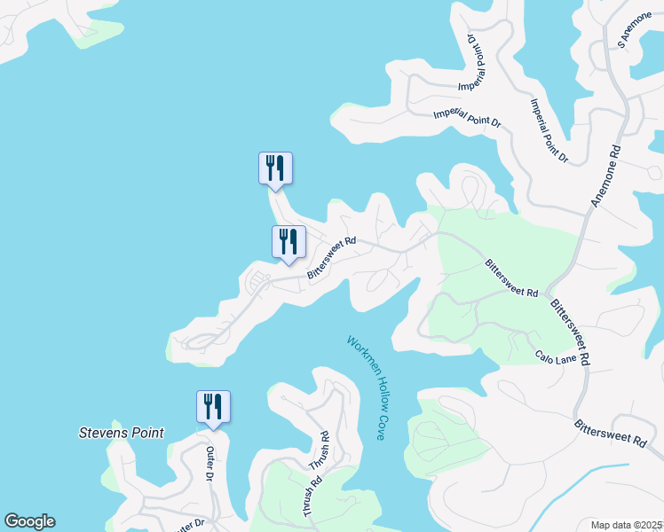 map of restaurants, bars, coffee shops, grocery stores, and more near 56 Sweet William Road in Lake Ozark