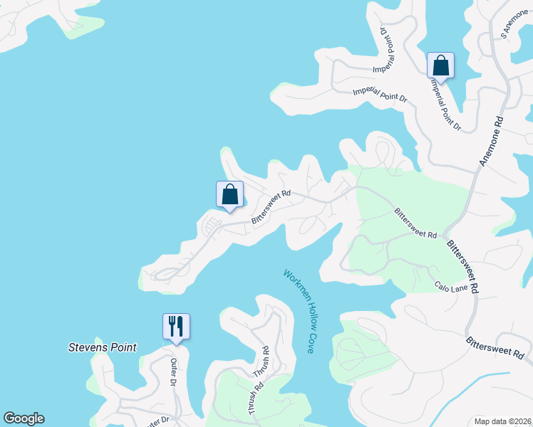 map of restaurants, bars, coffee shops, grocery stores, and more near 56 Sweet William Road in Lake Ozark