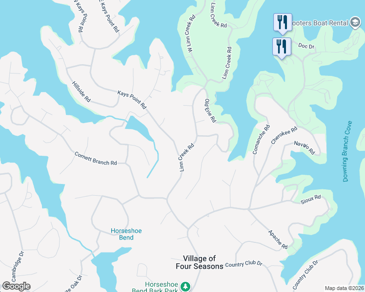 map of restaurants, bars, coffee shops, grocery stores, and more near 318-598 Linn Creek Road in Village of Four Seasons