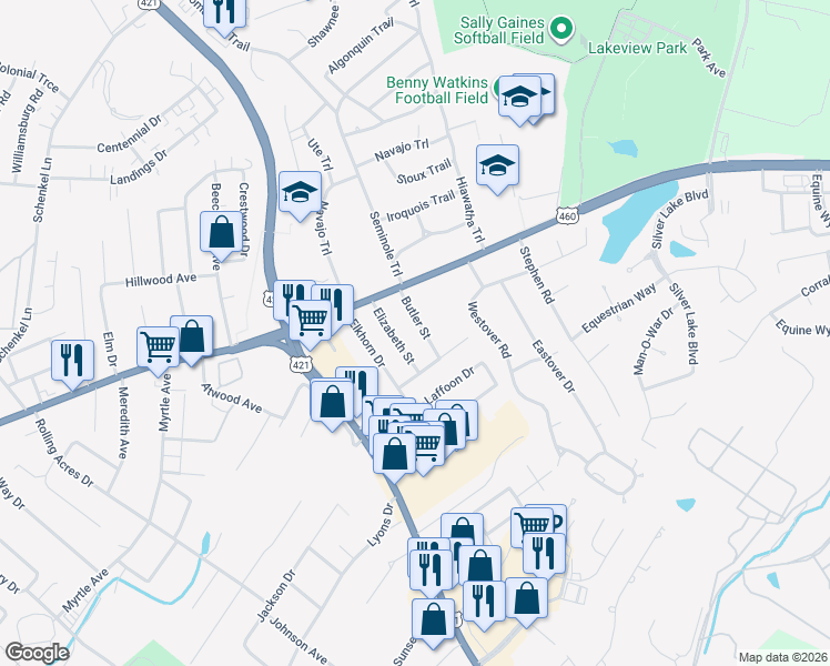 map of restaurants, bars, coffee shops, grocery stores, and more near 115 Butler Street in Frankfort