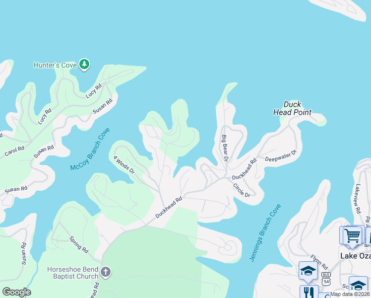 map of restaurants, bars, coffee shops, grocery stores, and more near Wilmore Road in Lake Ozark