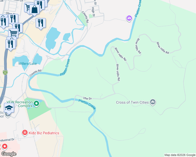 map of restaurants, bars, coffee shops, grocery stores, and more near 749 Mound Road in Festus