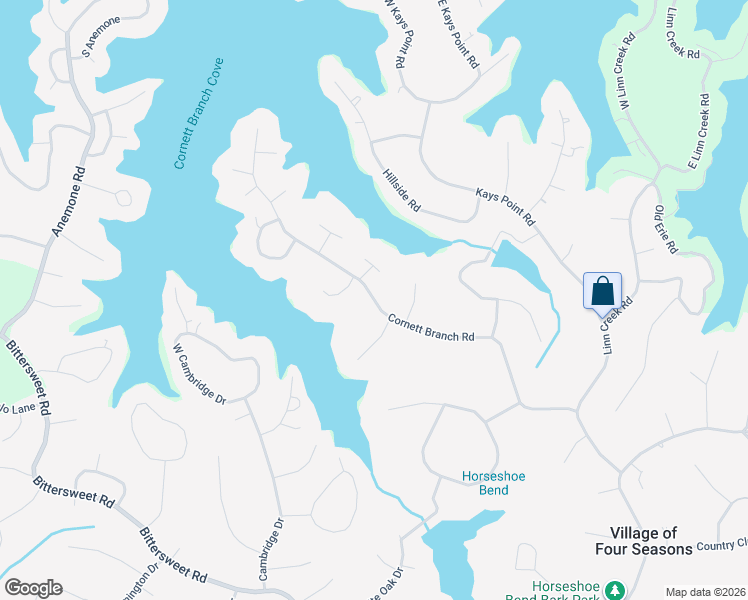 map of restaurants, bars, coffee shops, grocery stores, and more near Cornett Branch Road in Lake Ozark