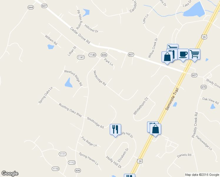 map of restaurants, bars, coffee shops, grocery stores, and more near 399 Northridge Road in Ruckersville