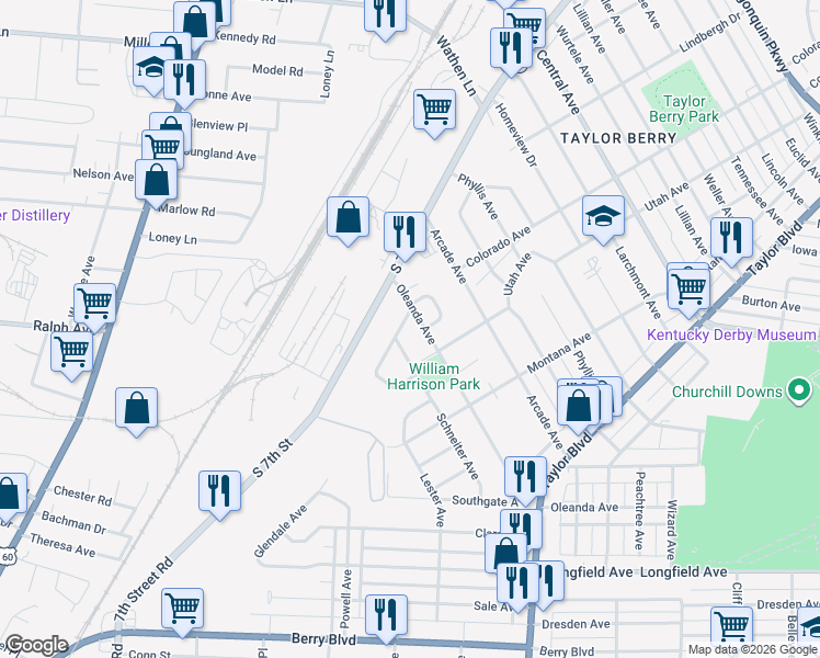 map of restaurants, bars, coffee shops, grocery stores, and more near 2906 Faywood Way in Louisville