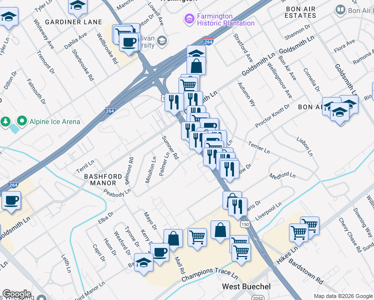 map of restaurants, bars, coffee shops, grocery stores, and more near 3340 Bardstown Road in Louisville