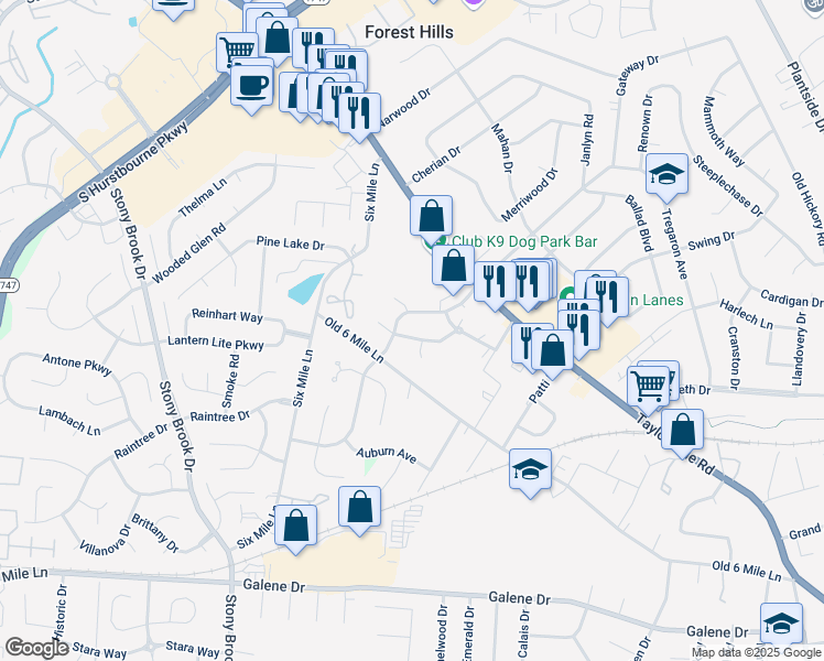map of restaurants, bars, coffee shops, grocery stores, and more near 2711 Gleeson Lane in Louisville