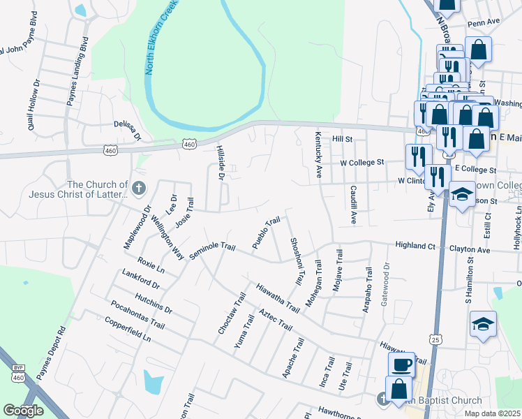 map of restaurants, bars, coffee shops, grocery stores, and more near 226 Brookside Drive in Georgetown