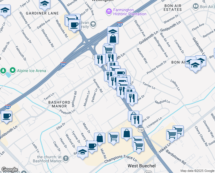 map of restaurants, bars, coffee shops, grocery stores, and more near 3340 Bardstown Road in Louisville