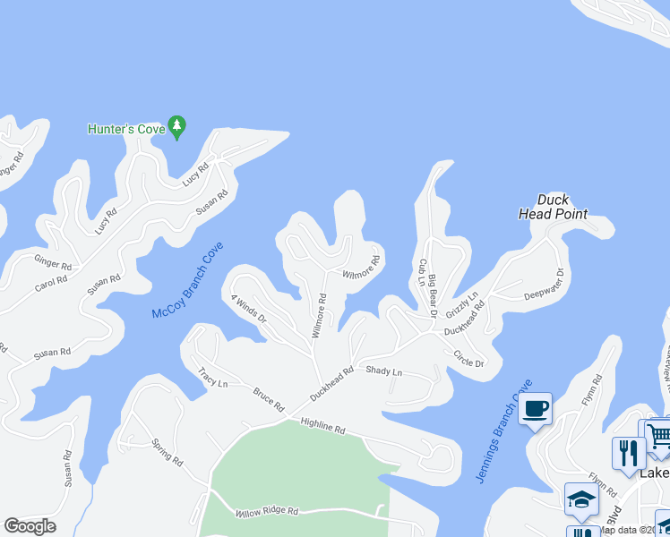 map of restaurants, bars, coffee shops, grocery stores, and more near 126 Greenleaf Spur in Lake Ozark