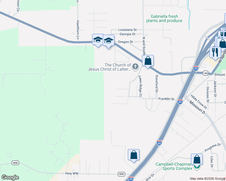 map of restaurants, bars, coffee shops, grocery stores, and more near 1042 Buck Court in Sullivan