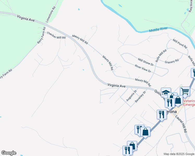 map of restaurants, bars, coffee shops, grocery stores, and more near Mill Race Road in Verona