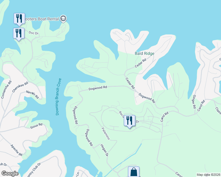 map of restaurants, bars, coffee shops, grocery stores, and more near 1195 Dogwood Road in Lake Ozark