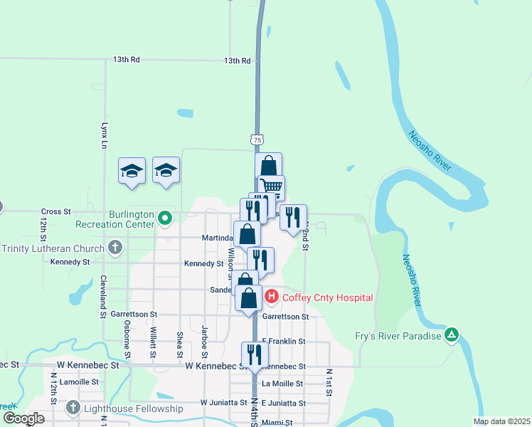 map of restaurants, bars, coffee shops, grocery stores, and more near 336 Cross Street in Burlington