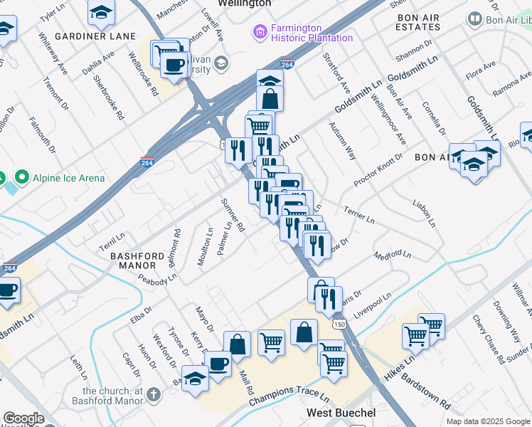 map of restaurants, bars, coffee shops, grocery stores, and more near 3340 Bardstown Rd in Louisville