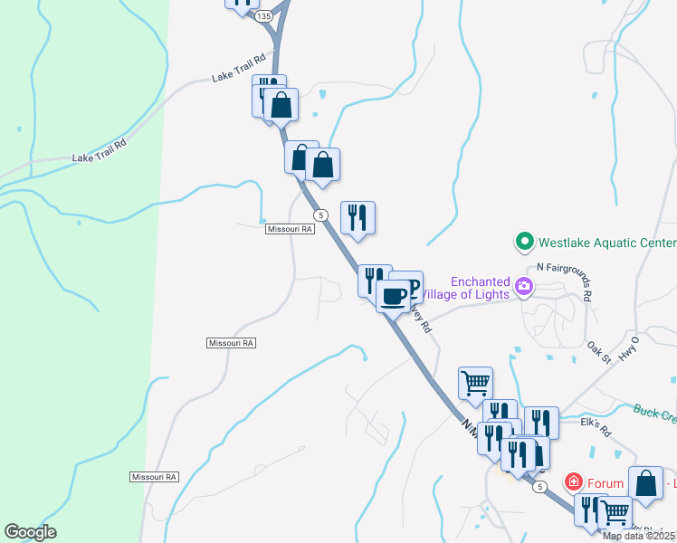 map of restaurants, bars, coffee shops, grocery stores, and more near 621 North Main Street in Gravois Mills
