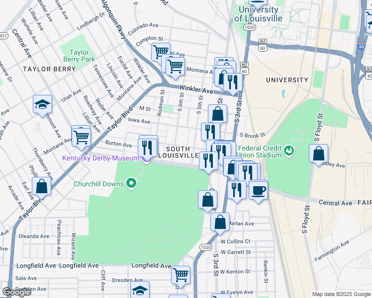 map of restaurants, bars, coffee shops, grocery stores, and more near 510 Heywood Avenue in Louisville