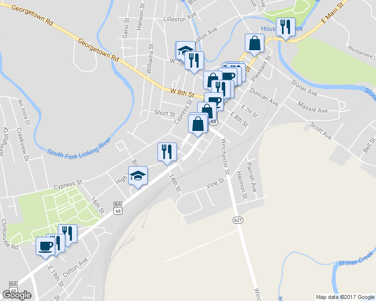 map of restaurants, bars, coffee shops, grocery stores, and more near 1215 Main Street in Paris