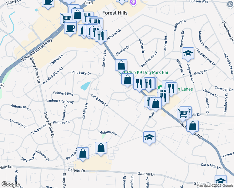 map of restaurants, bars, coffee shops, grocery stores, and more near 2711 Gleeson Lane in Louisville